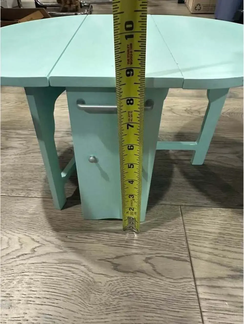 Retired 2010 American Girl doll sized baking table in light blue finish